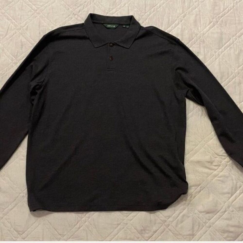 Orvis heavy weight gray‎ long sleeve Polo shirt XL